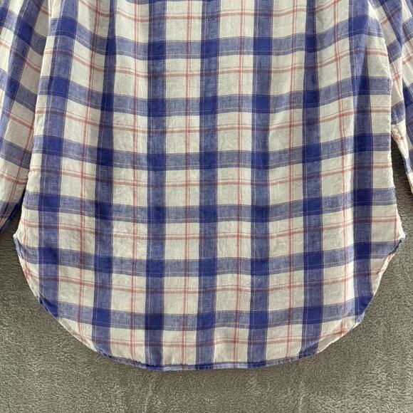 LLBean Top Womens S Blue Plaid Linen Button Up Shirt Long Sleeve Collared - Picture 8 of 14